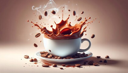 Wall Mural - Cup of coffee with splashes