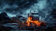 © Adi - Small kettle is heated on a bonfire. Hiking, travel in the mountains