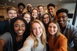 © Vanessa - Diverse group of young professionals smiling and taking a selfie in an office setting, symbolizing employee community and team building.Labor Day, part-time, happy, hard-working, active