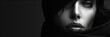 © Boomanoid - Monochrome CloseUp of Woman's Face with Shadowy Veil Capturing Intense Expression and Glossy Lips