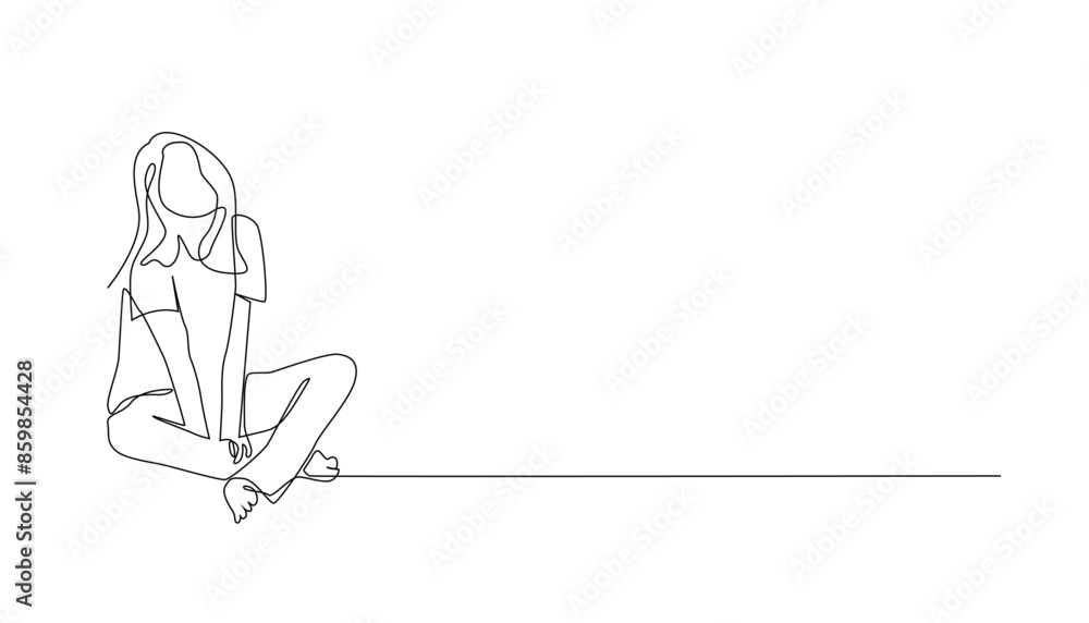 continuous line drawing of woman sitting on the floor.vector single ...