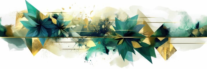 Wall Mural - Abstract luxury floral watercolor banner with elegance element and splashes. Golden line with green and gold flower decorated and line arrangement with white background. Elegant design concept. AIG35.