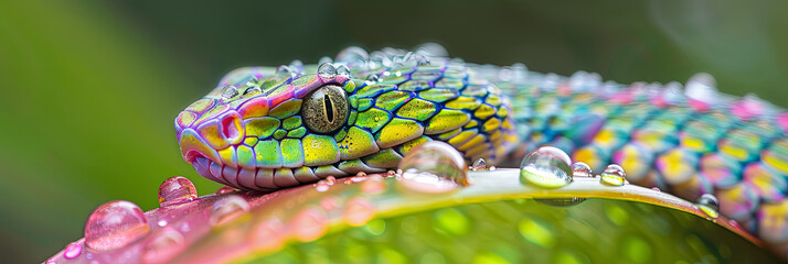 Canvas Print - close up of the head and neck of an electric rainbow snake, generative AI