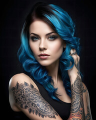 Wall Mural - Portrait of a woman with makeup, hairstyle and tattoos.