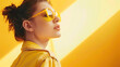© Generative AI - beautiful woman attractive lifestyle trendy sunglasses yellow fashion young romance girl : Generative AI