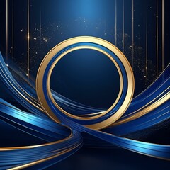 Wall Mural - Abstract modern luxury dark blue circle shape and golden ring with gold glitter ribbon lines on dark background