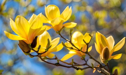 Wall Mural - Magnificent yellow magnolia, Generative AI