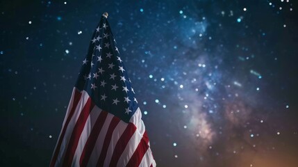 A close up of an American flag against a starry night sky, symbolizing hope and American pride