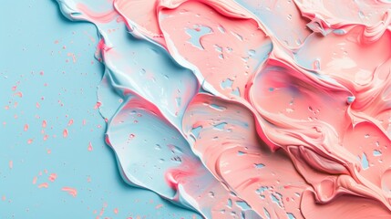 Wall Mural - Pink smoke with blue backgroundม Abstract pastel coral pink color paint with pastel blue background. Fluid creative concept composition with copy space. Minimal natural luxury.