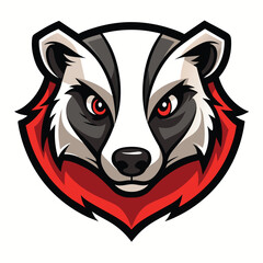 a fierce cartoon badger mascot with red eyes and a red collar, isolated on a white background.