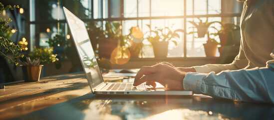 Wall Mural - Businessman using laptop with AI IoT technology background for industrial development