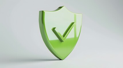 cartoon 3d Icon safety shield check mark perspective . Green symbol security safety icon. Checkmark in minimalistic style. 3d vector illustration. white background