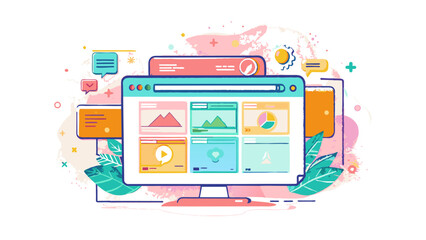 Colorful Conceptual Illustration of Multimedia Computer Interface Design