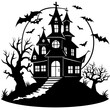 © Shamima - Halloween Haunted house silhouette, scene of ghost mansion. Vector illustration
