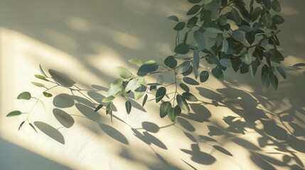 Canvas Print - Eucalyptus branch creates lamp shadow on wall