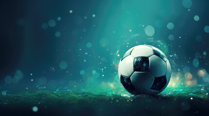 generated illustration of dynamic soccer ball on futuristic green background