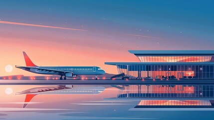 Wall Mural - air travel contributor flat design side view airport water color Splitcomplementary color scheme