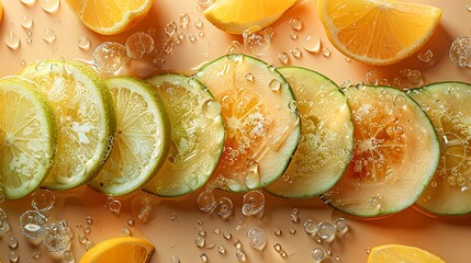 Wall Mural - **Vibrant pepino slices sprinkle isolated on a solid topaz background