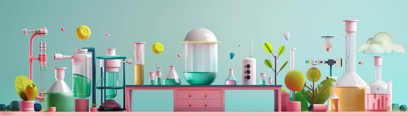 green technology flat design front view lab animation colored pastel