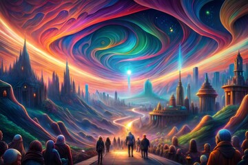 Wall Mural - 3d illustration of a fantasy landscape with a colorful alien
