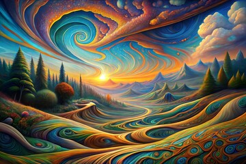 Wall Mural - abstract landscape background with a river,3d illustration