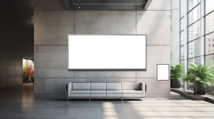 Blank white poster on the wall in the city mockup background