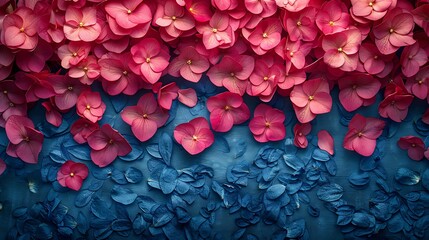 Wall Mural - **Yunnan hackberry halves with flower petals sprinkle on a solid denim blue background