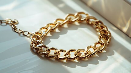 Wall Mural - A men's gold chain bracelet on a white surface.