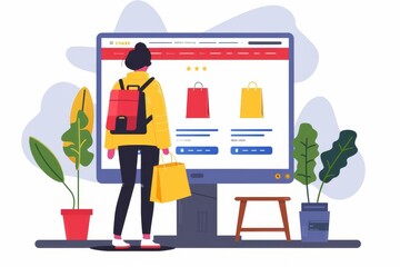 Person shopping online, flat design, ecommerce, vibrant and modern
