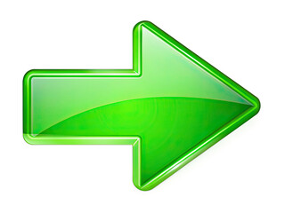 Wall Mural - a green, glossy right arrow graphic isolated on a white background. generative ai