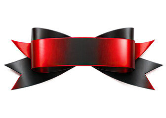 Wall Mural - a red and black satin ribbon bow with a banner isolated on a white background. generative ai