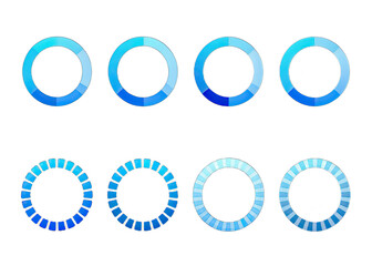 Wall Mural - a set of six blue circular progress indicators, each representing a different stage of completion. t