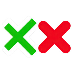 Wall Mural - a digital illustration of a green check mark and a red cross symbol. both symbols are in a simple, b