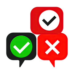 Wall Mural - a simple design with three chat bubbles, one red and one green, both with check marks and the other 