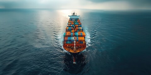 Wall Mural - Cargo Ship Sailing on the Open Sea