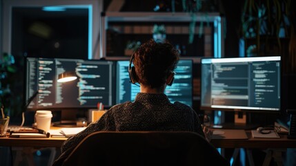 Wall Mural - attractive professional software developer coding program or engineering prompt. skilled programmer 