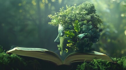 Wall Mural - Futuristic book combining eco-friendly elements and AI-powered personalized education