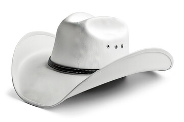 elegant white cowboy hat with black band isolated on a white background, representing classic wester