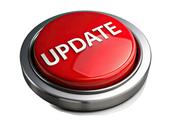 Wall Mural - a red button with a silver rim, displaying the word update in white lettering, is isolated on a whit