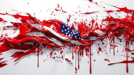 Poster - Liquid paint colors of the USA flag dripping