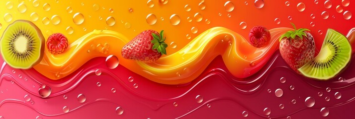 Wall Mural - Abstract Fruit Background With Kiwi and Strawberries