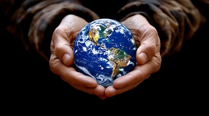 Close-up of hands holding a globe, representing care for the planet.