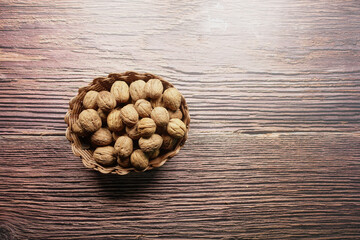 Poster - stack of natural walnuts selling at shop 