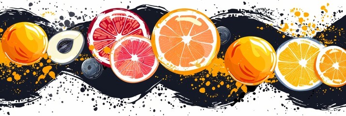 Wall Mural - Abstract Fruit Background With Black Swirls