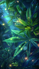 Wall Mural - Glowing Cannabis Leaf Background Banner