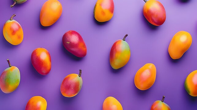 A lot of mangoes on purple background