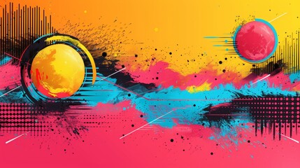 Wall Mural - retro aesthetic with vibrant colors, geometric shapes, minimalist, copy space, vector illustration style