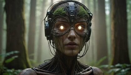 Canvas Print - Cyborg Woman in the Forest.