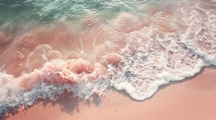 Sticker - Beach scenery with ocean wave sandy texture and Coral Pink filter for photography trend