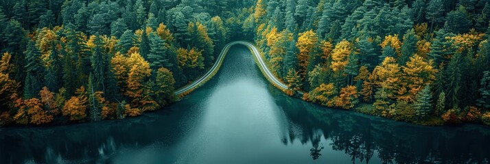 Poster - Serene Autumn Road Winding Through a Tranquil Forest